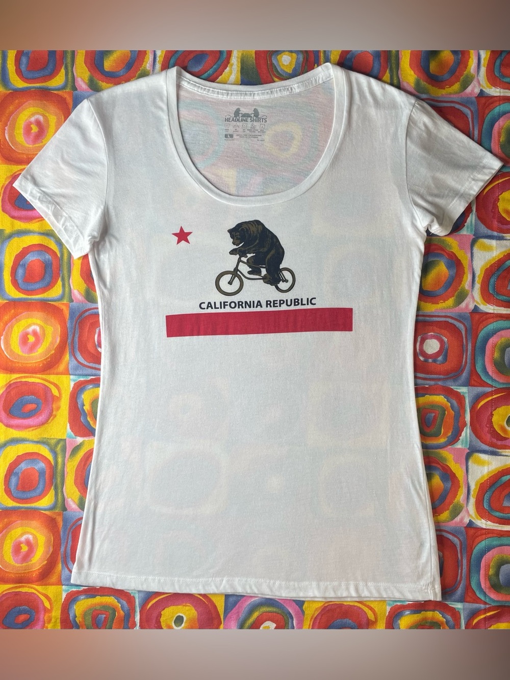 Headline Shirts California Republic Flag Cycling Bear T-Shirt Tee Short Slv SZ L